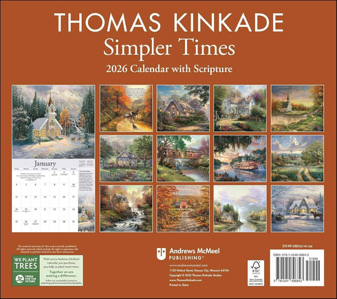 THOMAS KINKADE COLLECTOR'S SCRIPTURE EDITION 2026 DELUXE WALL CALENDAR + PRINT